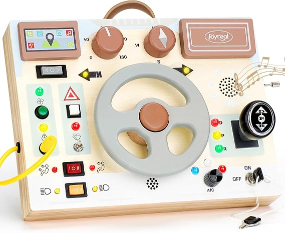 Joyreal Montessori Driving Busy Board with LED Lights for Toddlers