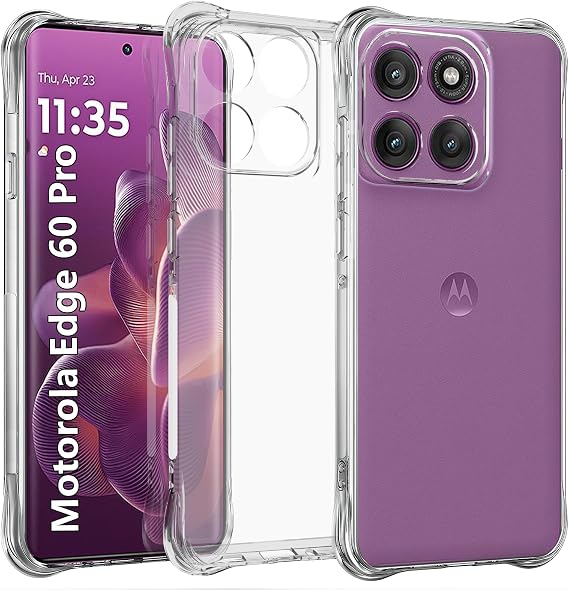 USTIYA Case for Motorola Moto Edge 60 Pro Clear TPU Four Corners Military-Grade Protection Cover Transparent Soft funda