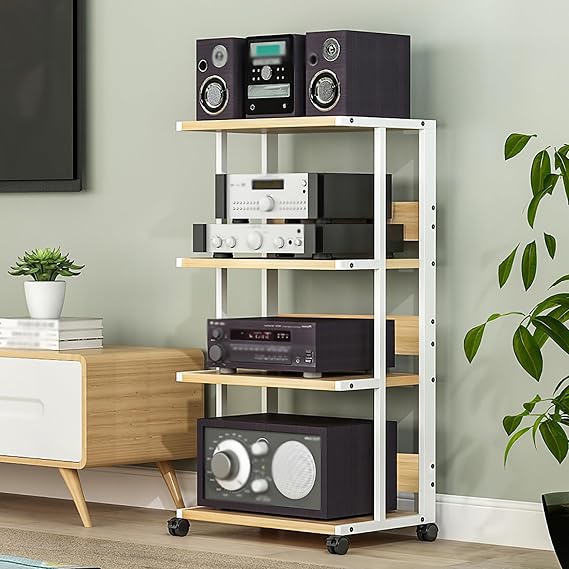 Stereo Cabinet, Stereo Racks and Stands Media Storage, Gaming Tv Stand Shelves Rack Audio Tower, Audio Shelf Rack AV Media Stand Corner Entertainment Center(White,60x40x115cm)