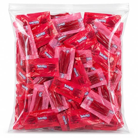 Twizlers Strawberry Licorice Candy - 1 LB Bag - Individually Wrapped Soft Chewy Red Candy - Bulk Pack, Perfect for Candy Buffets, Office Snacks, and Party Favors