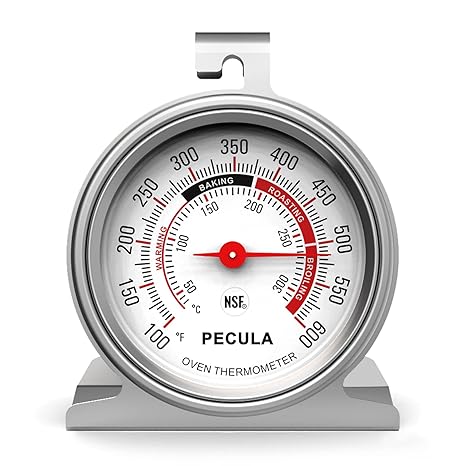 PECULA Stainless Steel Oven Thermometer Large Dial Instant Read, 50-300C / 100-600F Accurate Temperature Gauge for Baking, Grilling, Roasting & Meat Use