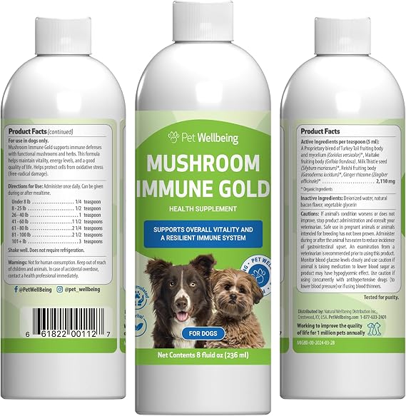 Pet Wellbeing Mushroom Immune Gold for Dogs - Immune Defense, 8 oz | NASC Certified & Vet-Formulated Liquid Mushroom Supplement with Reishi & Turkey Tail for Complementary Immune Support