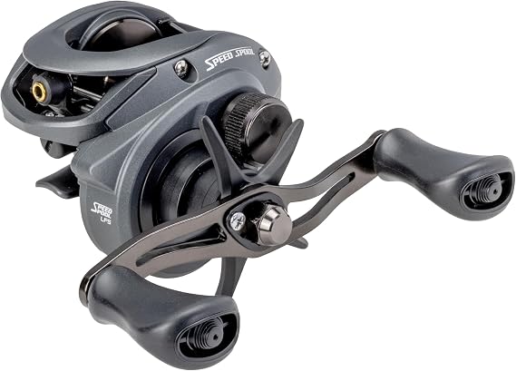 Lews Speed Spool Baitcast Fishing Reel, 9+1 Bearings, 7.5:1 Gear Ratio, Aluminum Frame, Graphite Sideplate, MCS Braking System, Speed Gears, Rulon Drag, Left-Hand Retrieve, Gray (Clam Packaging)