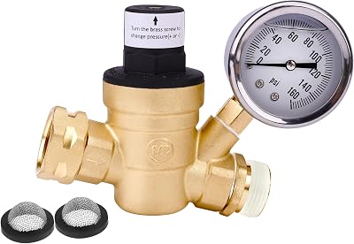 RV Water Pressure Regulator with Gauge Adjustable 34 Water Hose Valve - RV Camper Water Pressure Regulator, Trucks, Trailer - Trailer Water Pressure Gauge
