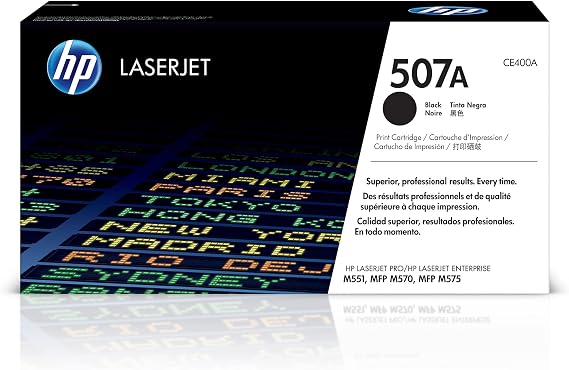 HP 507A Black Toner Cartridge | Works LaserJet Enterprise 500 Color M551, MFP M575, LaserJet Pro 500 Color MFP M570 Series | CE400A