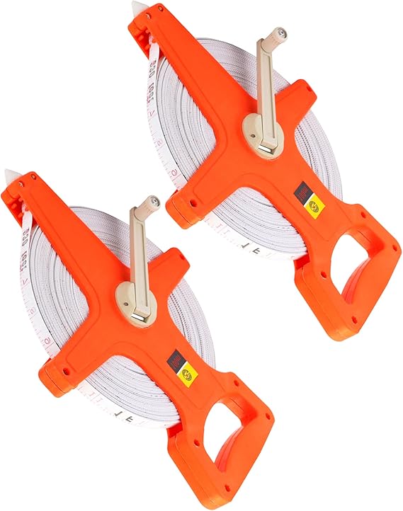 QWORK® 2 Piece Open Reel Tape Measure, Fibreglass Surveyors Tape, 100M /330 FT