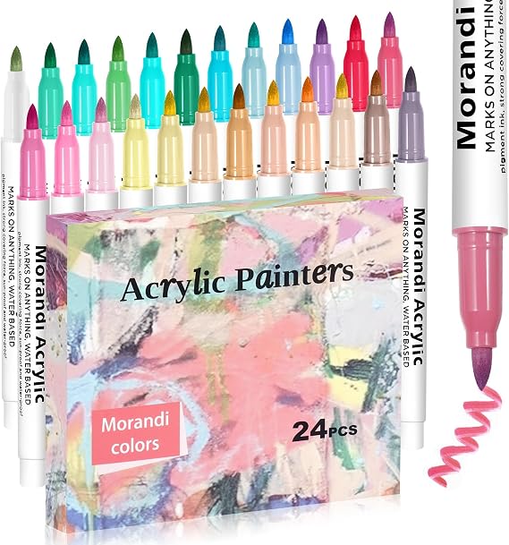 24 Colors Soft Head Acrylic Marker Pens,Tooli Art Acrylic Paint Markers, Brush Tip Acrylic Paint Pens, Ideal for Canvas, Wood, Stone, and DIY Crafts