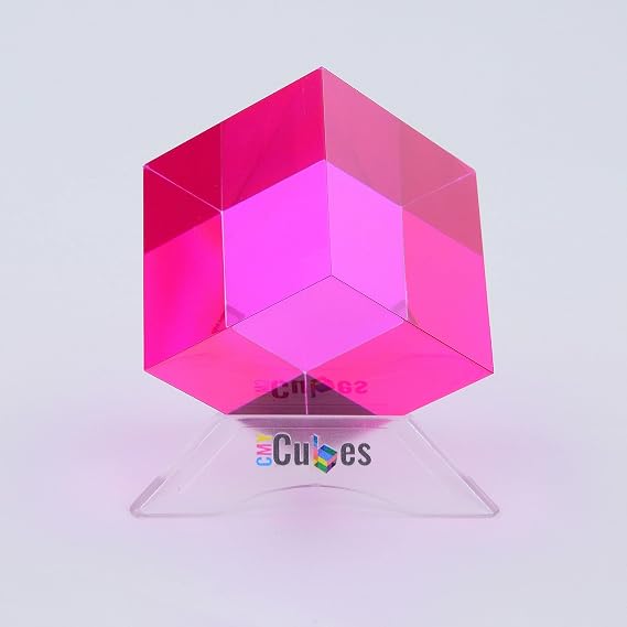CMY Cubes The M Cube (30mm) - Magenta Hue Cube - Optical Color Cube - Diamond Polished - Teaches Subtractive Color Mixing - Educational, Scientific, Physics & Kinetic Art Desk Object