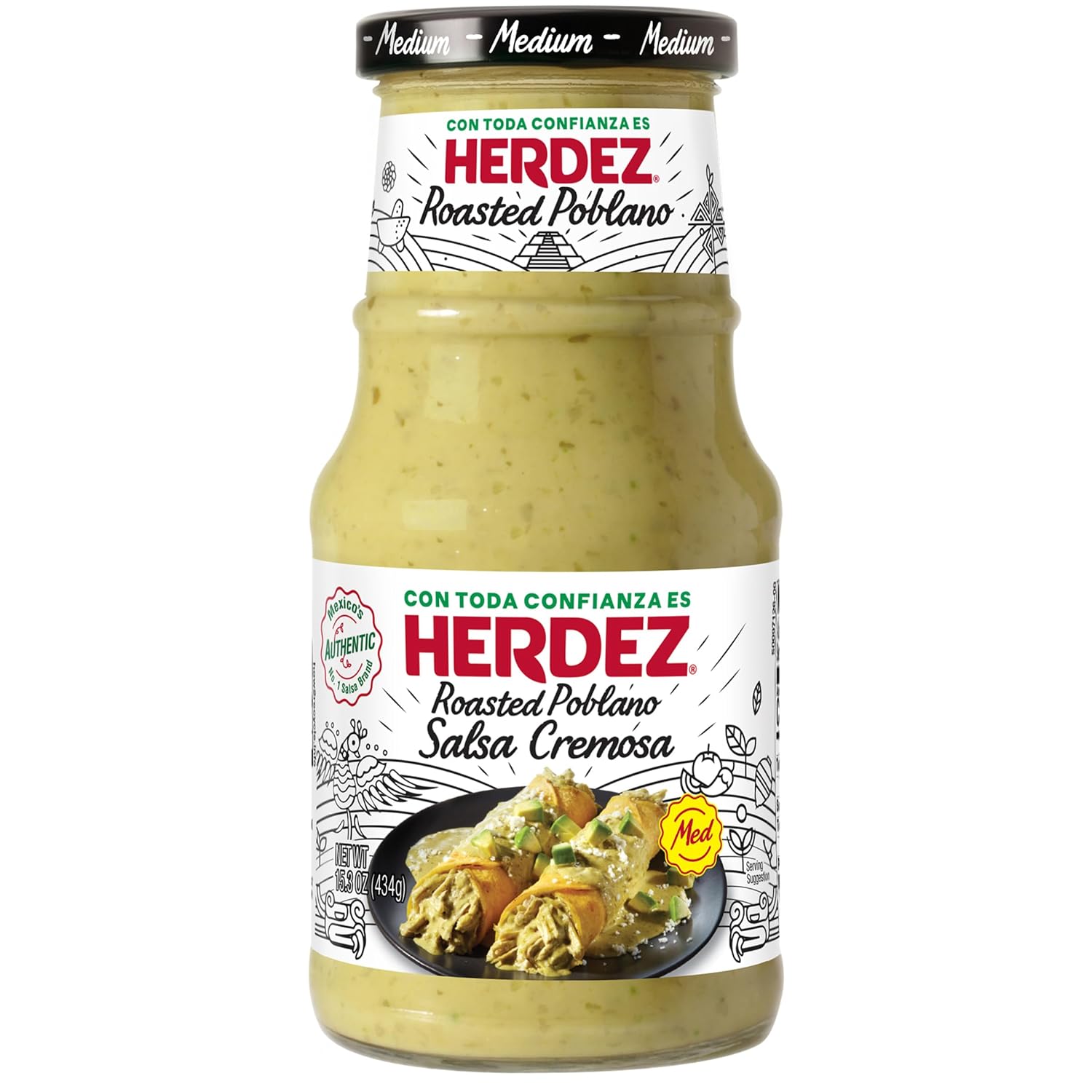 Herdez Authentic Mexican Medium Hot Sauces 15.7 Oz Gluten Free Roasted Poblano Salsa Cremosa, 2 Pack