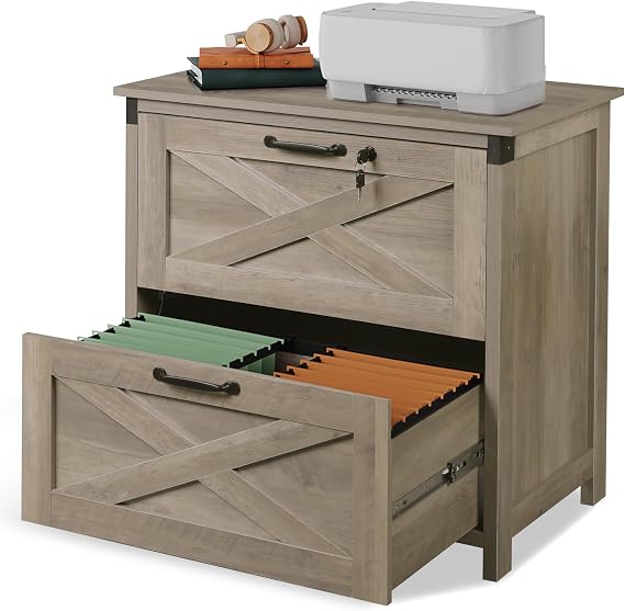 DEVAISE 2-Drawer Lateral File Cabinet with Lock,Filing Cabinet, Gray Oak