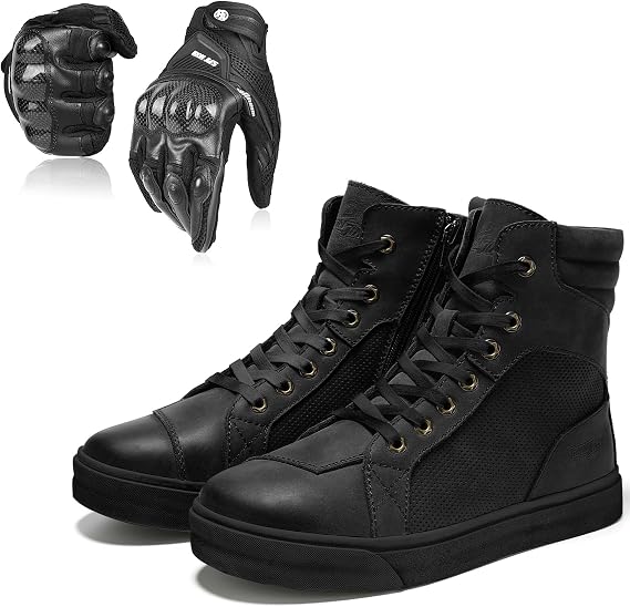 BORLENI Motorcycle Shoes for Men with Motorcycle Gloves Touch Screen