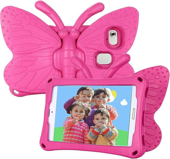 Kids Case for Samsung Galaxy Tab A7 Lite, Shockproof Light Weight Protective Stand Cover for Samsung Galaxy Tab A7 Lite 2021 8.7 Inch Tablet (SM-T225/T220), Cute Butterfly - Hot Pink