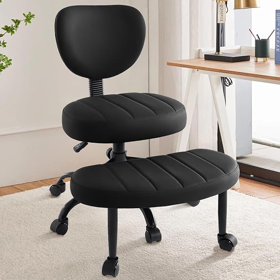 Cross Legged Chair, ADHD Criss Cross Home Office Chair with Wheels, Adjustable Height Yoga Ergonomic Kneeling Desk Chairs with Lumbar Support & 360Rotating Footrest for Meditation (Black)