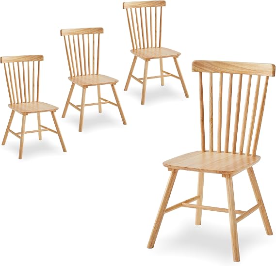 Solid Wood Dining Chairs Wooden Kitchen Chairs with Solid Frame and Legs (Burlywood Windsor Set of 4)