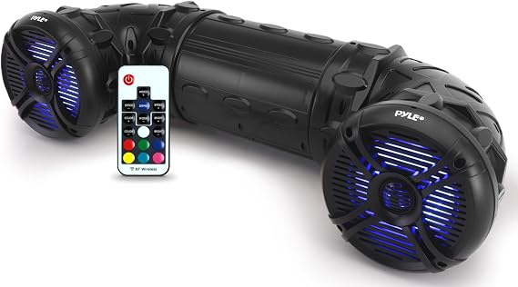 Pyle 800W Waterproof Marine Audio System with Bluetooth Streaming, LED Lights & Built-in Amplifier - High-Power Bluetooth Marine Speakers with Dual 6.5 Marine Speakers for Vehicles