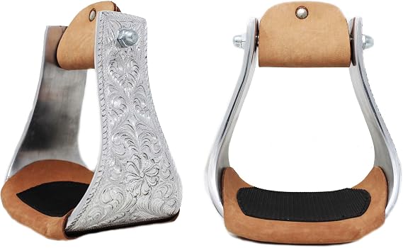 CHALLENGER Horse Western Lightweight Aluminum Engraved 5-1/4" Wide Bell Stirrups 51157-CH