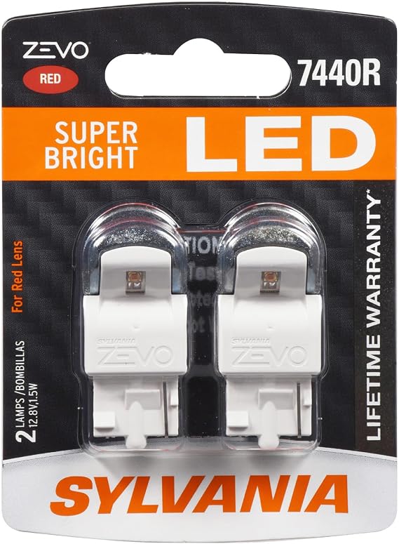 SYLVANIA - 7440 T20 ZEVO LED Red Bulb - Bright LED Bulb, Ideal for Stop and Tail Lights (Contains 2 Bulbs)