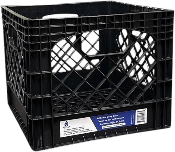 Heavy-Duty Plastic Storage Crate, Authentic Dairy Crate Design, Black, Commercial Grade