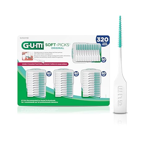 GUM Soft-Picks Original Interdental Picks, 320 Count | Soft bristles, Easy-to-Use Pick, Safe for braces & bridges, Latex & wire free, Plastic carry case included, Disposable picks