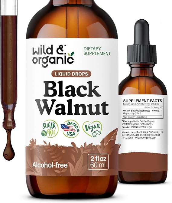 Wild & Organic Black Walnut Tincture - Cleanse & Gut Support - 2 fl oz