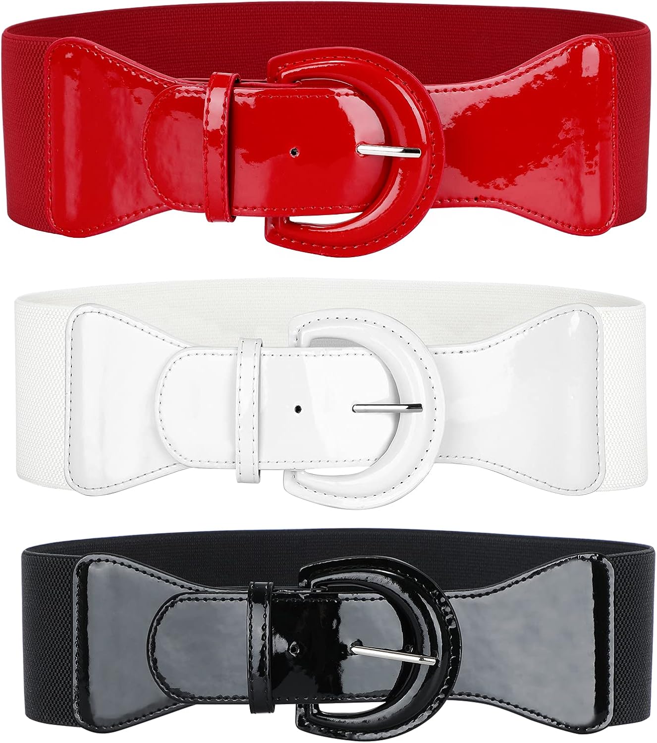 LEACOOLKEY 3 Pack Women’s Wide Stretchy Cinch Belts, Vintage Elastic Waist Belt for Dress Plus Size