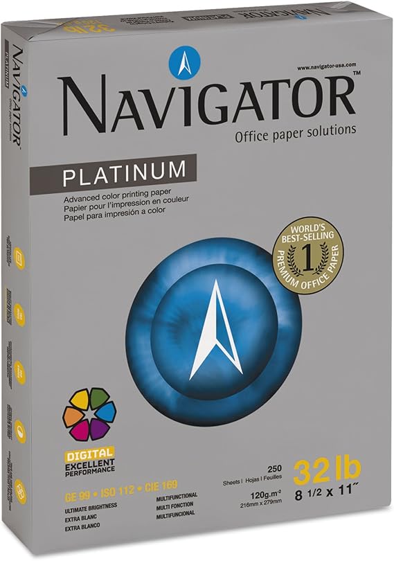 Navigator NPL1132 Platinum Paper, 32-lb., 8-1/2 x 11, Bright White, 250 Sheets/Rm, 8 Rms/Ct