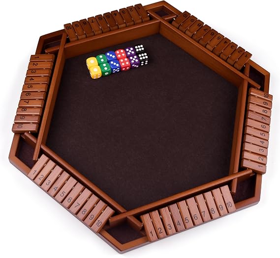 Shut The Box Game 2-6 Player Wooden Table Games,Classic Dice Games,Travel Game,Wooden Math Traditional Pub Board Dice Game, Family Board Games Holiday Fun Game