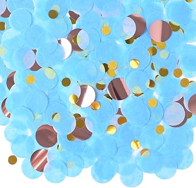 Acantha Round Tissue Confetti Blue RoseGold Gold Mixed Confetti Dots Paper for Wedding Baby Shower Birthday Party & Anniversary Decorations 1.76oz, 1-Inch