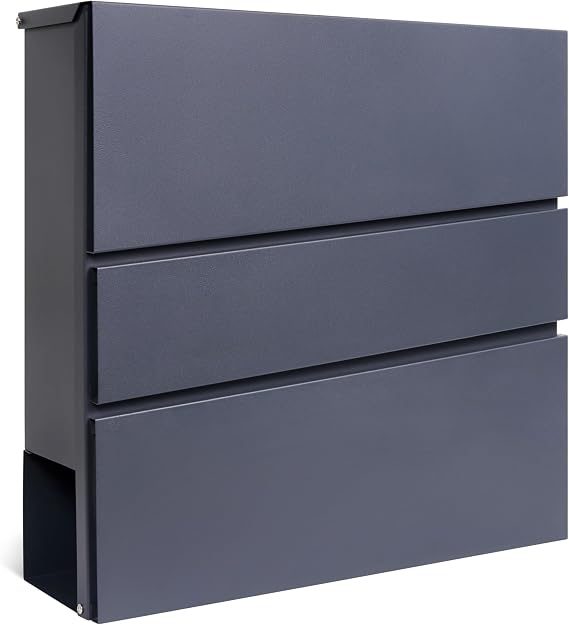 Assorted Collections Wall Mounted Post Box with Newspaper Holder, Lockable Mailbox with 2 Keys, Weatherproof Metal Letterbox for Outdoor Front Door, Modern Design Easy Install 37x10.5x37 cm, Grey