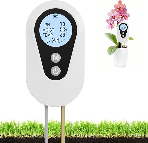 pH Meter Soil Moisture Meter Plants 4-in-1 Moisture Meter for Plants Soil Meter for PH/Temperature/Humidity/Light Measurement for Garden Lawn Greenhouse and Balcony Plants