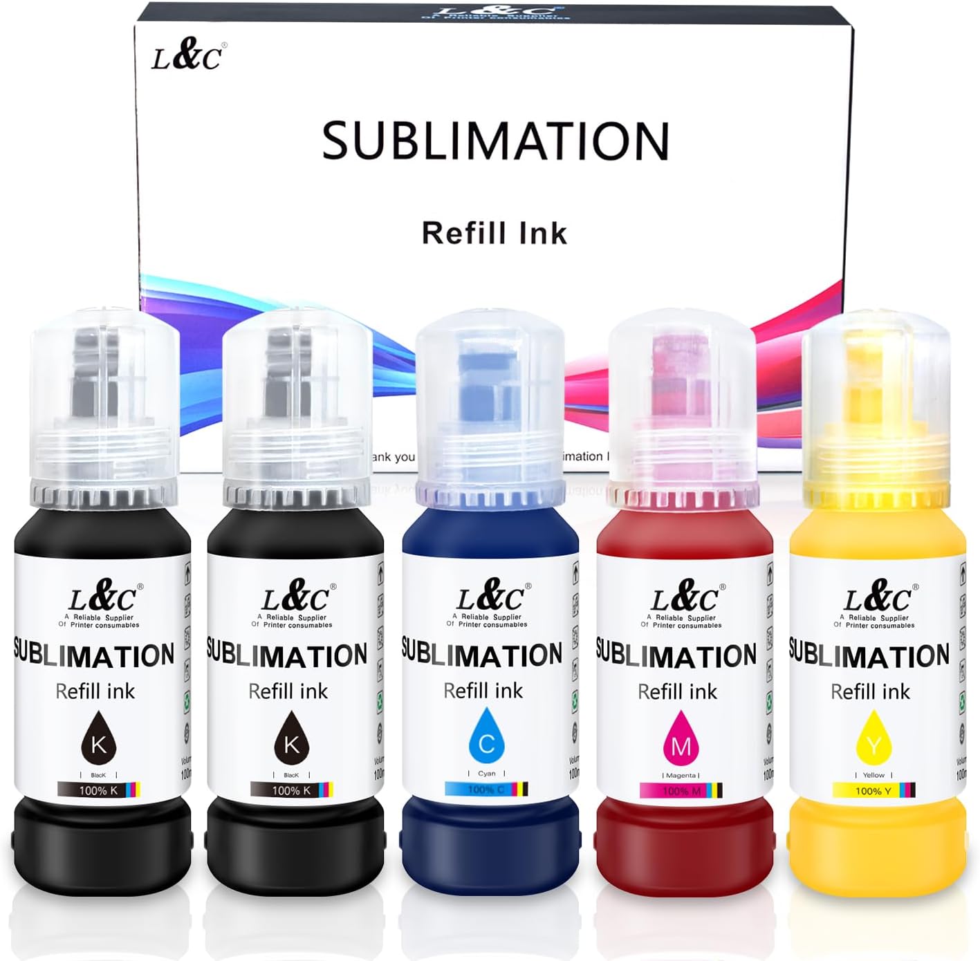 Sublimation ink for Epson ET-2400 ET-2810 ET-2830 ET-2820 ET-2815 ET-4810 ET-2720 ET-2760 ET-2750 ET-2850 ET-1810 Sublimation Printer Automatically Fill Sublimation Ink KKCMY