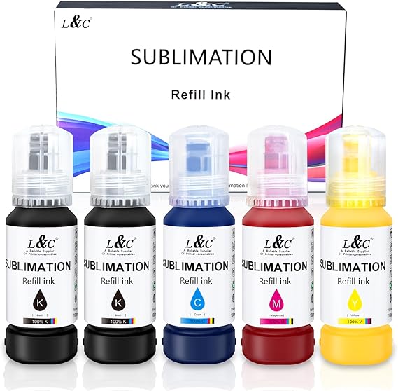 Sublimation Ink for Epson ET2400 ET2710 ET2700 ET2720 ET2760 ET2750 ET4800 ET2800 ET2803 ET2850 ET2756 ET3700 ET15000 Inkjet Printers for Heat Press Transfer on Mugs T-Shirts Phone Cases (5X100ML)