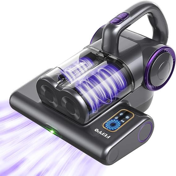 FEPPO Mattress Vacuum Cleaner, 16Kpa Bed Vacuum with 253.7nm UV-C Light | 140F Heat, HEPA Filter, Ultrasonic & Green Dust Reveal Light, Handheld Vacuums for Bed, Couch, Crib(Corded, 500W)