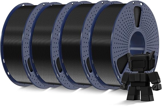 SUNLU High Speed PLA Filament 1.75mm, 4kg, Black*4 | 30mm/s - 600mm/s Print Range, 1kg per Spool, Pack of 4, High Flow Speedy 3D Printer PLA Filament, Fast Printing, Neatly Wound