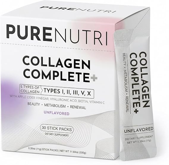 Multi Collagen Peptides Powder Packets - Hydrolyzed Collagen Supplements for Women - Type I,II,III,V,X with ACV, Hyaluronic Acid, Biotin, Vitamin C - Beauty & Self Care - Unflavored, 30ct