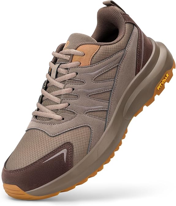 FitVille Men's Outdoor Hiking Shoes with High Traction Outsole, Water-Resistant & High Rebound Cushioning, Low-Top Trailing Shoes for Walking Trekking Camping
