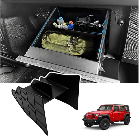 Glove Box Organizer for 2018-2026 Wrangler JL/JLU & 2020-2026 Gladiator JT | Upgrade Sturdy Durable ABS Plastic Storage Tray,Easy to Install Car Interior Organizer,Not for Jeep Wrangler JK/JKU Models