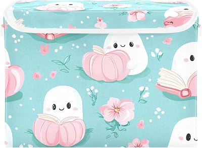 Cute Spirits with Flowers Lidded Storage Bins with Handles - 16.5x12.6x11.8 Foldable Organizing Box, Oxford Fabric & Honeycomb Board, Dust-Proof Flip Lid for ClosetOffice