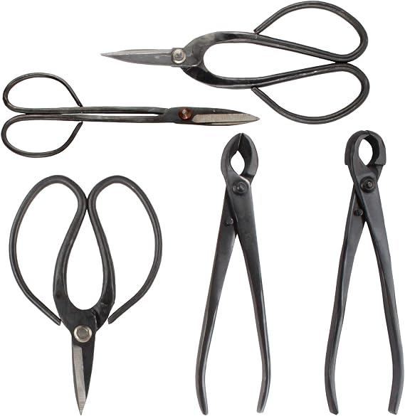 BambooMN 5 Piece Bonsai Shear Tool Set, Concave Cutter, Knob Cutter, Bonsai Trimming, Beginner Friendly - 1 Set