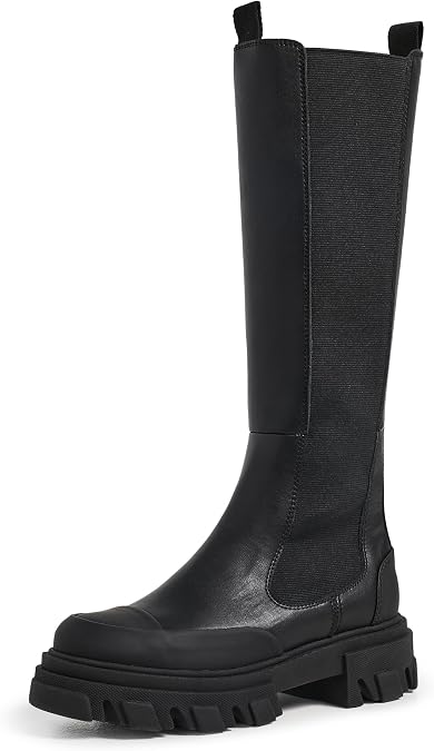 Ganni Women's Cleated Black Stitch High Chelsea Boots