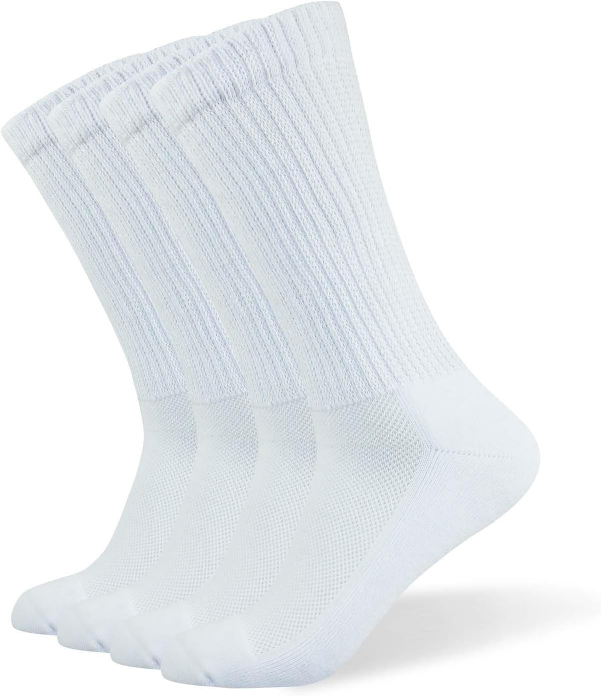 Well Knitting Loose Mens Diabetic Crew Socks,Non-Binding Top,Seamless Toe,Semi Cushion,Breathable Soft Coolmax Socks 4 Pairs