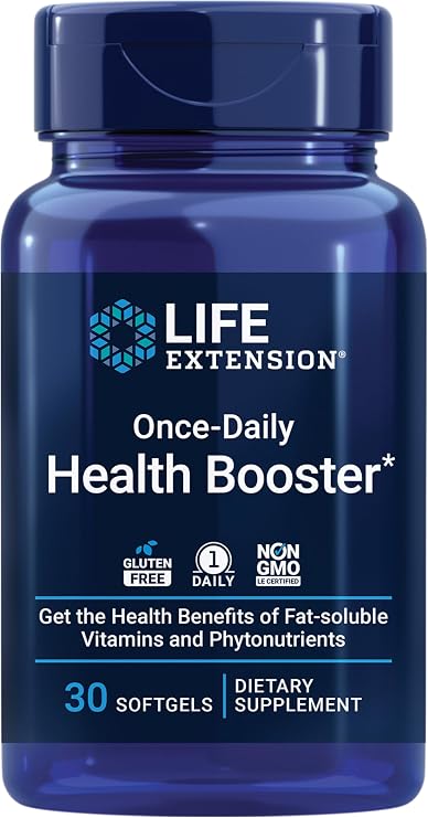 Life Extension Once-Daily Health Booster, 30 Softgels | Vitamins E, K1 & K2, Phospholipids for Eye, Bone & Heart Health, Gluten-Free & Non-GMO, 1 Daily