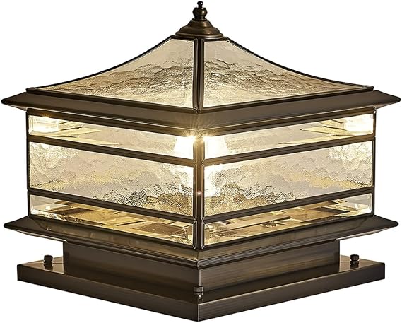All Copper Steel Glass Outdoor Post lights, Waterproof Pillar Light, Vintage Patio Lawn Column Lamp,outdoor column lights,Deck Lights, Lantern Fence Lamp Fixture E26 Base (Wiring E26 Base, 10X10in)