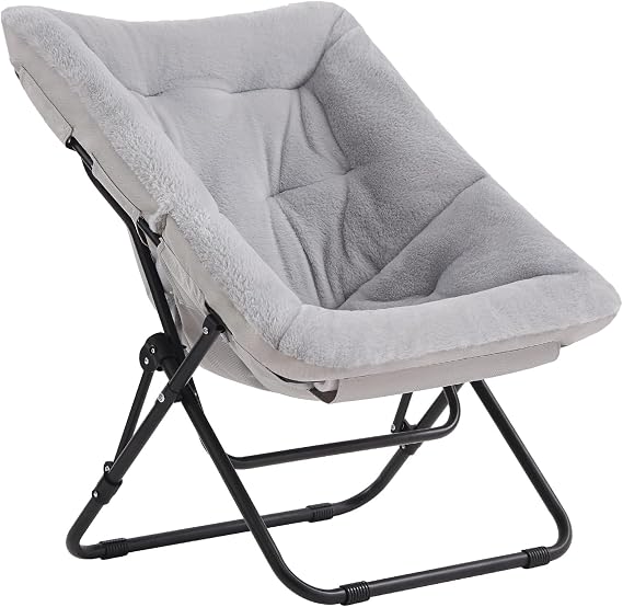 Comfy Saucer Lounge Chair, Oversized Foldable Faux Fur Moon Chair for Bedroom, Living Room, Dorm Rooms, Grey