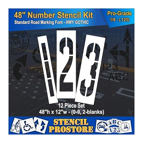 Pavement Stencils - 48 inch - Number KIT Stencil Set - (12 Piece) - 48" x 12" x 1/8" (128 mil) - Pro-Grade