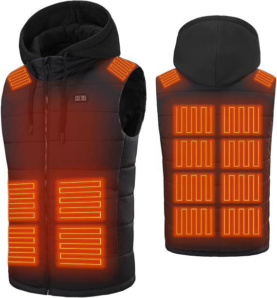 Heated Vest for Men, Dual Control Lightweight Electric Heated Vest with Detachable Hood, Battery Not Included