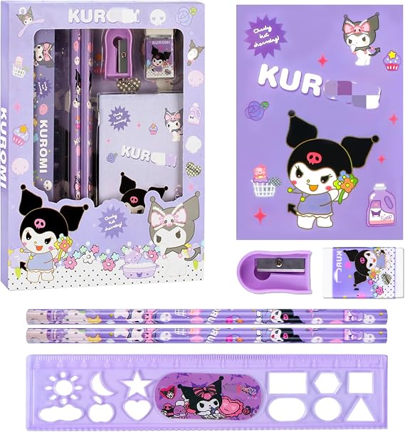 Kawaii Stationery Set, Cute Stationery School Supplies Includes Cartoon Notebook Pencil Eraser Pencil Sharpener and Ruler, Christmas Stationery Birthday Gifts for Girls Boys Kids