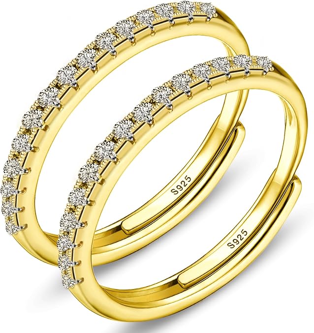 Adjustable 14K Gold Plated Stacking Rings for Oura Ring Gen 4/ Gen 3, 2 Pack Cubic Zirconia Simulated Diamond Oura Ring Stack for Women