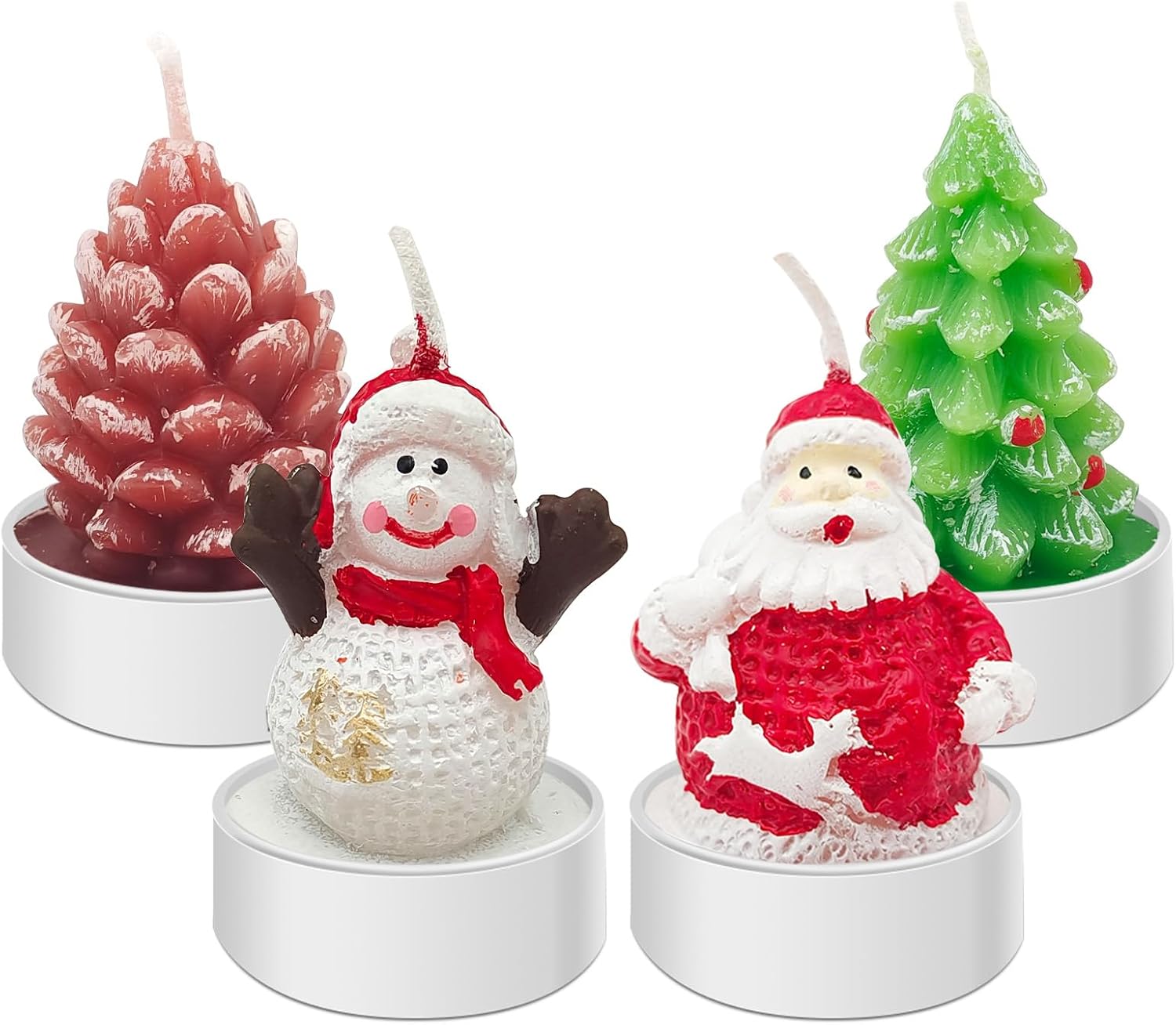 itechpanda 4 PCS Christmas Decoration Delicate Decorative Candles, Santa Claus, Snowman, Pine Cones, Christmas Tree, Shoes, House, Santa Hat Candles for Party Wedding Spa Home Decoration Gifts