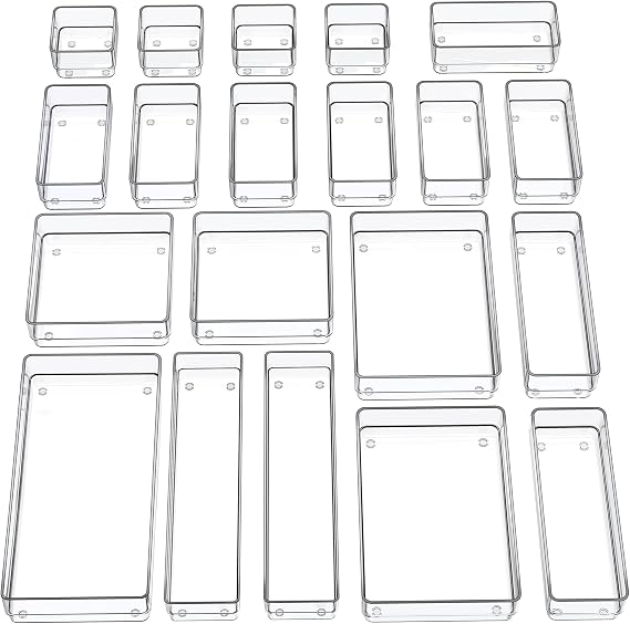 SMARTAKE 20-Piece Drawer Organizer with Non-Slip Silicone Pads, 7-Size